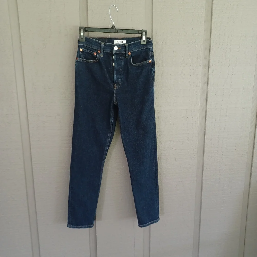 RE/DONE 90's High Rise Ankle Crop Jean Size 25 Women Button Fly In Dark Rinse